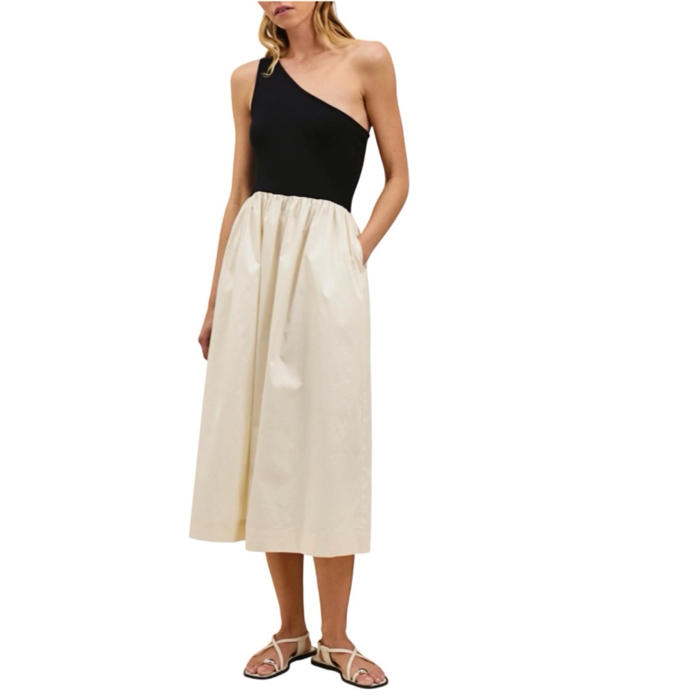 Rails Anita One Shoulder Dress Black Knit And Cream Poplin Midi Dress Size XXL